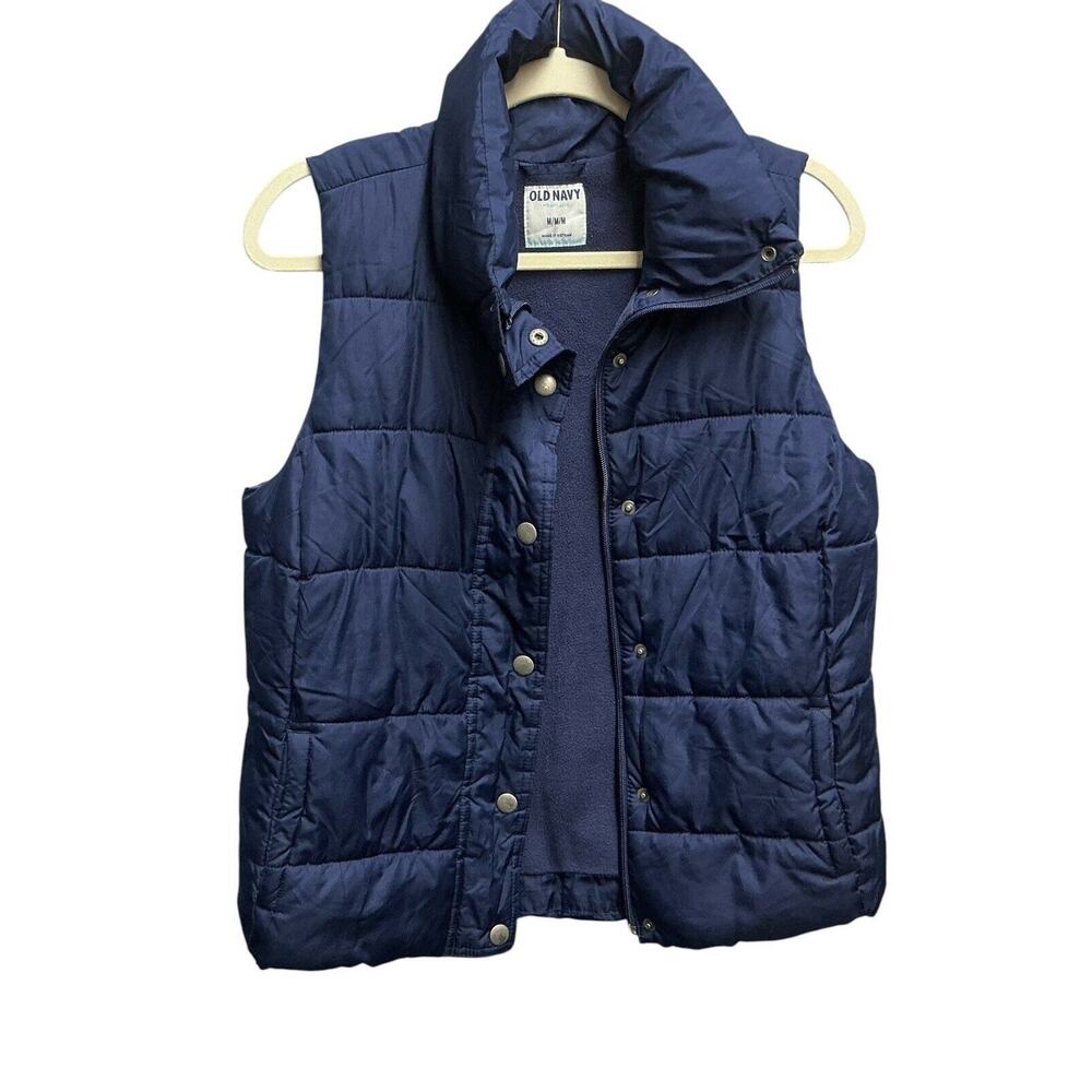 Old Navy Women's Navy Fleece Lined Full Zip Collared Puffer Vest Size Medium - Picture 6 of 13